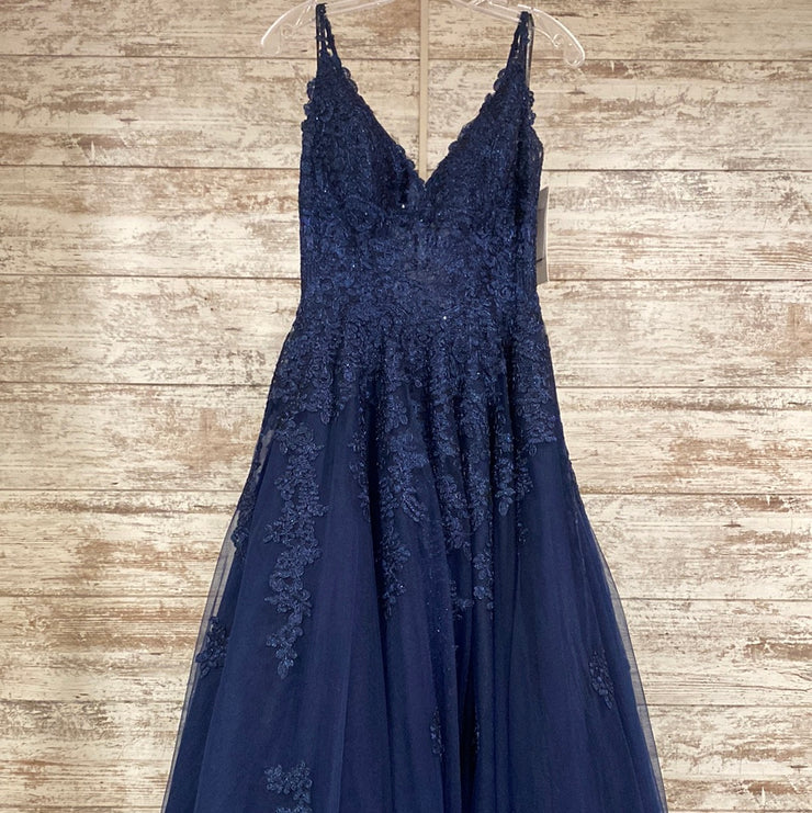 NAVY/FLORAL A LINE GOWN