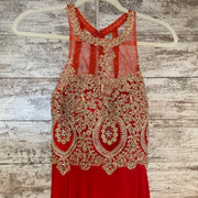 RED/GOLD LONG EVENING GOWN