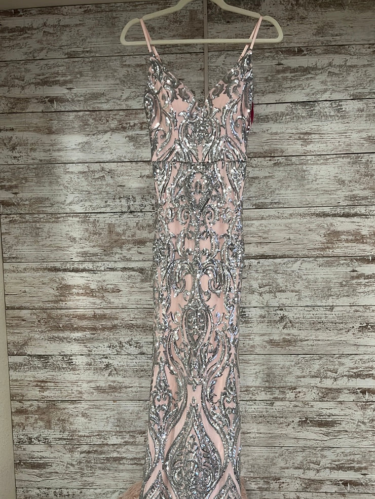 PINK/SILVER LONG EVENING GOWN