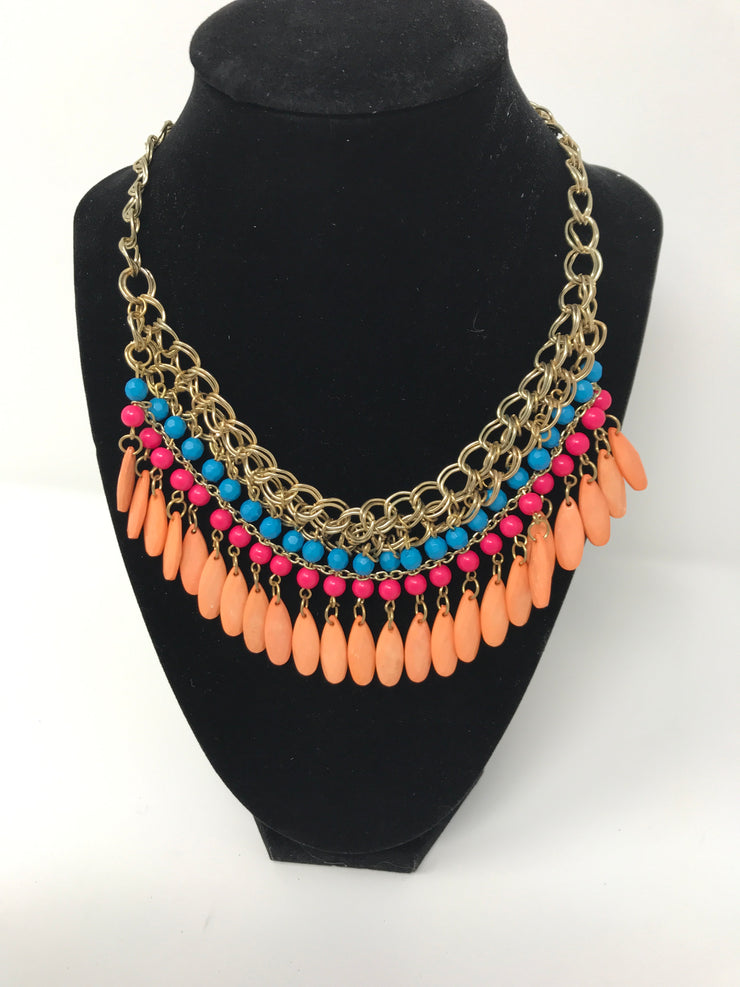 BLUE/PINK/CORAL SHORT NECKLACE