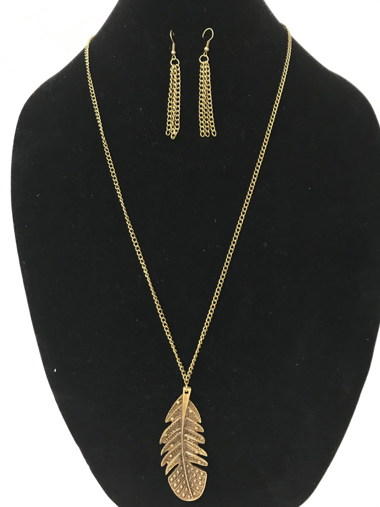 GOLD FEATHER NECKLACE SET