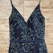 NAVY/GREEN FLORAL A LINE GOWN