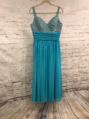 TURQUOISE BEADED TOP LONG EVENING GOWN