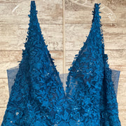 TEAL/FLORAL A LINE GOWN