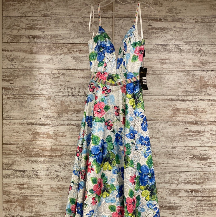 WHITE/FLORAL A LINE GOWN (NEW)