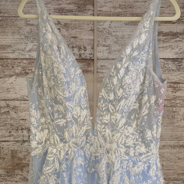 BLUE SPARKLY A LINE GOWN