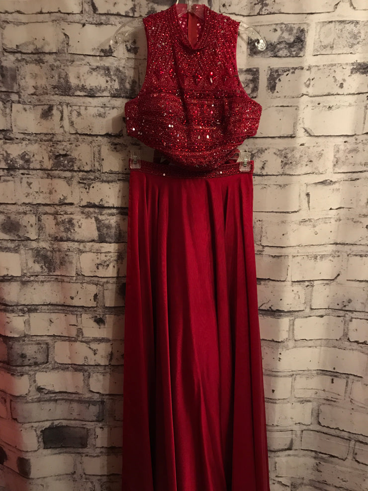 BURGUNDY BEADED 2 PC LONG GOWN