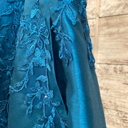 TEAL/FLORAL A LINE GOWN