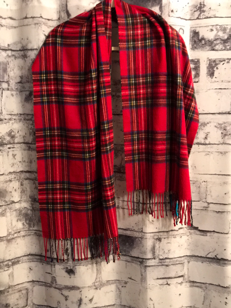 RED PLAID WOOL SCARF