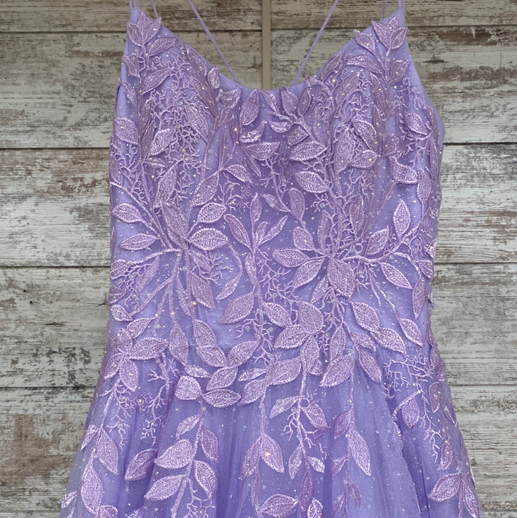 PURPLE/FLORAL A LINE GOWN
