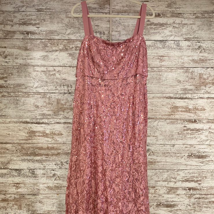 PINK LACE LONG EVENING GOWN