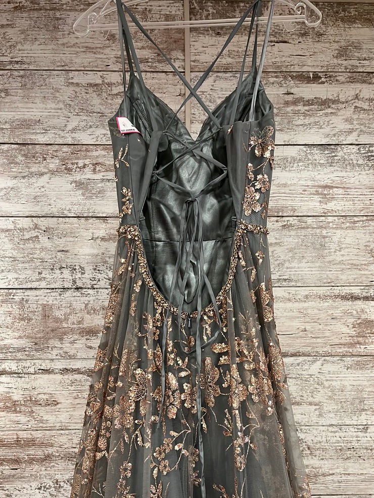 GRAY/GOLD A LINE GOWN