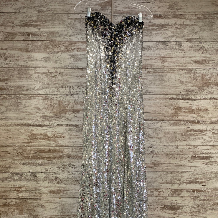 SILVER/BLACK SEQUIN LONG DRESS