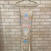 WHITE BEADED LONG EVENING GOWN