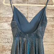 BLUE SPARKLY A LINE GOWN