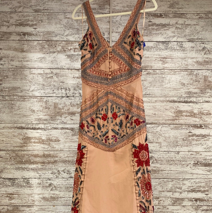 TAN/COLORFUL BEADED LONG DRESS