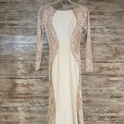 WHITE/TAN LONG EVENING GOWN