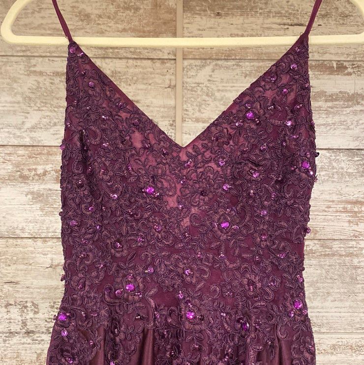 PURPLE/FLORAL A LINE GOWN