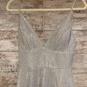 SILVER SPARKLY A LINE GOWN