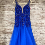 ROYAL BLUE SPARKLY A LINE GOWN