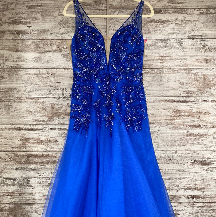 ROYAL BLUE SPARKLY A LINE GOWN