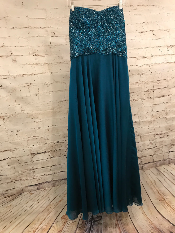 TEAL BEADED TOP LONG DRESS