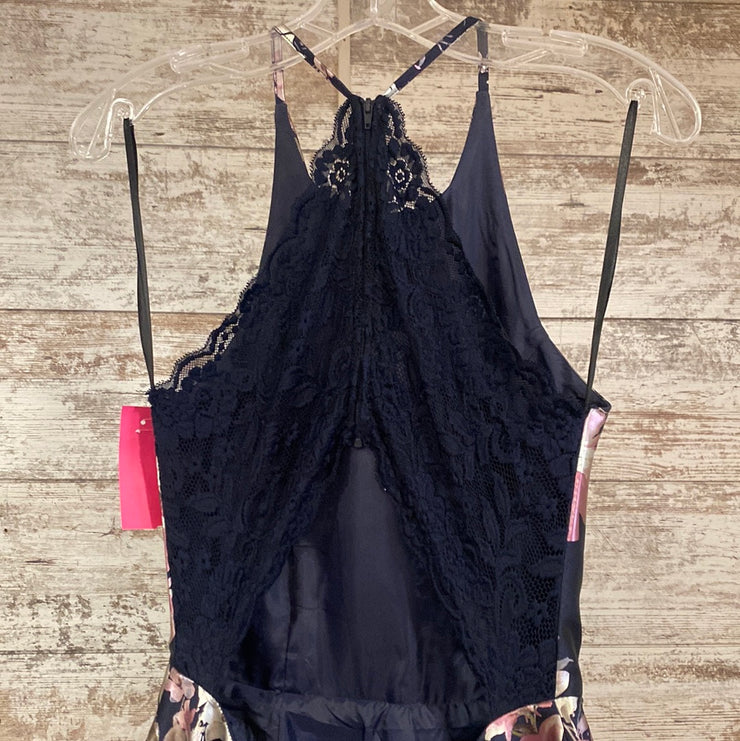 NAVY/FLORAL A LINE GOWN