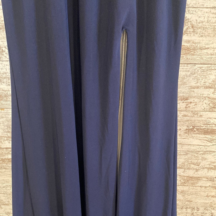 NAVY/TAN LONG EVENING GOWN