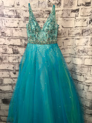 TEAL BEADED PRINCESS GOWN