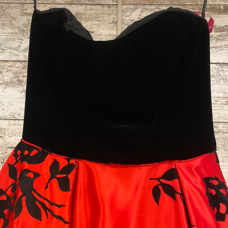 RED/BLACK FLORAL A LINE GOWN