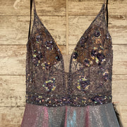 PURPLE SPARKLY A LINE GOWN