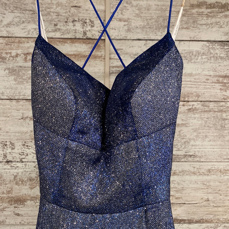 BLUE SPARKLY A LINE GOWN