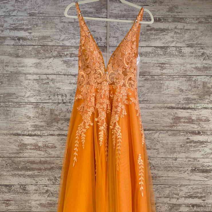 ORANGE/FLORAL A LINE GOWN