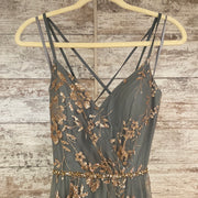 GRAY/GOLD FLORAL A LINE GOWN