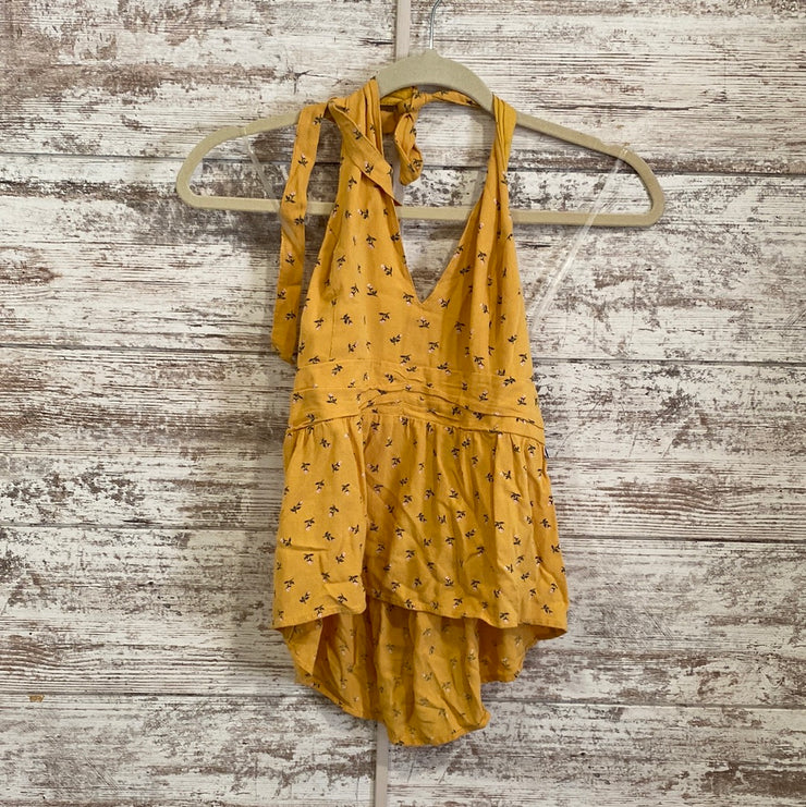 YELLOW/FLORAL HALTER TOP