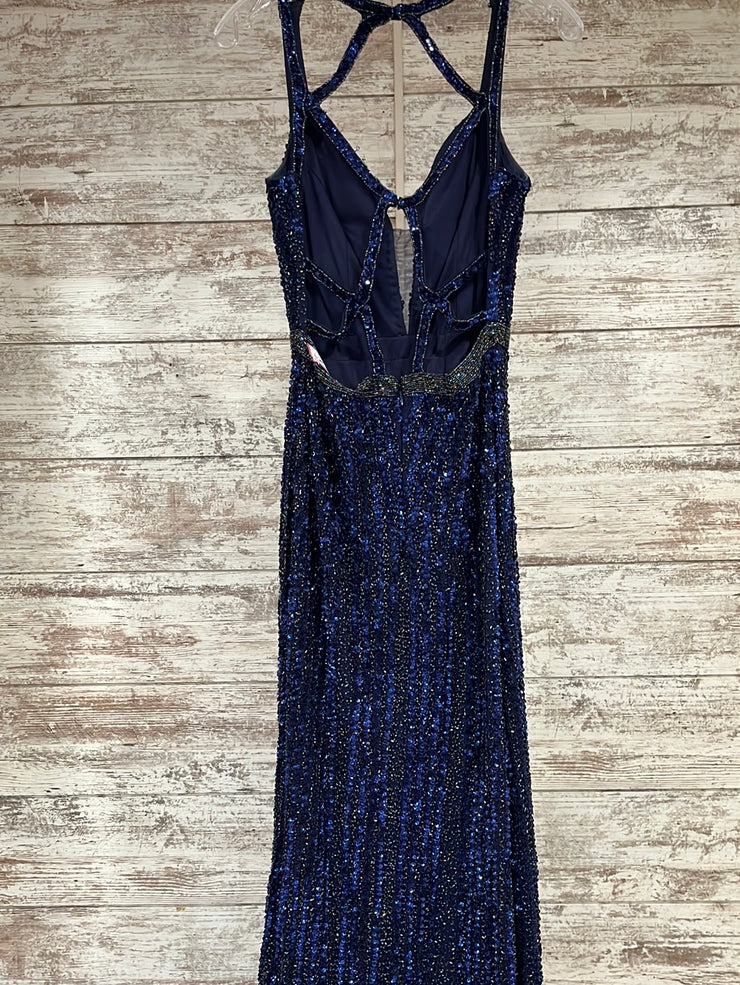 NAVY FULL BEADED LONG GOWN