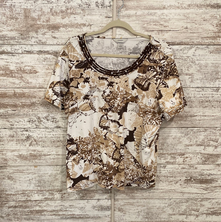 BROWN/WHITE SHORT SLEEVE TOP