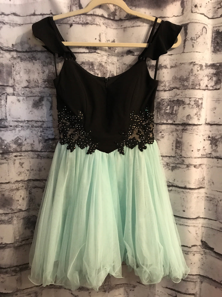 BLACK/TURQUOISE SHORT DRESS