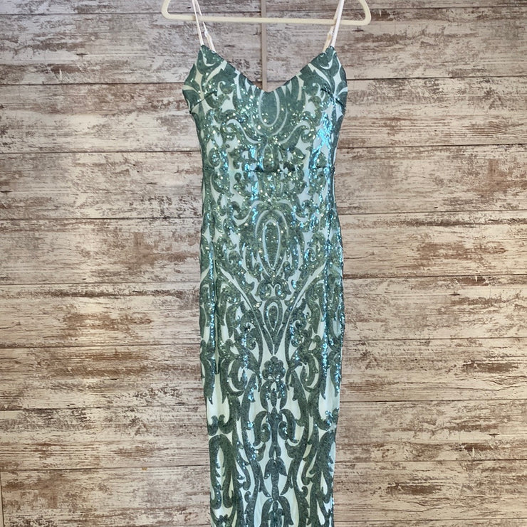 GREEN SPARKLY LONG DRESS