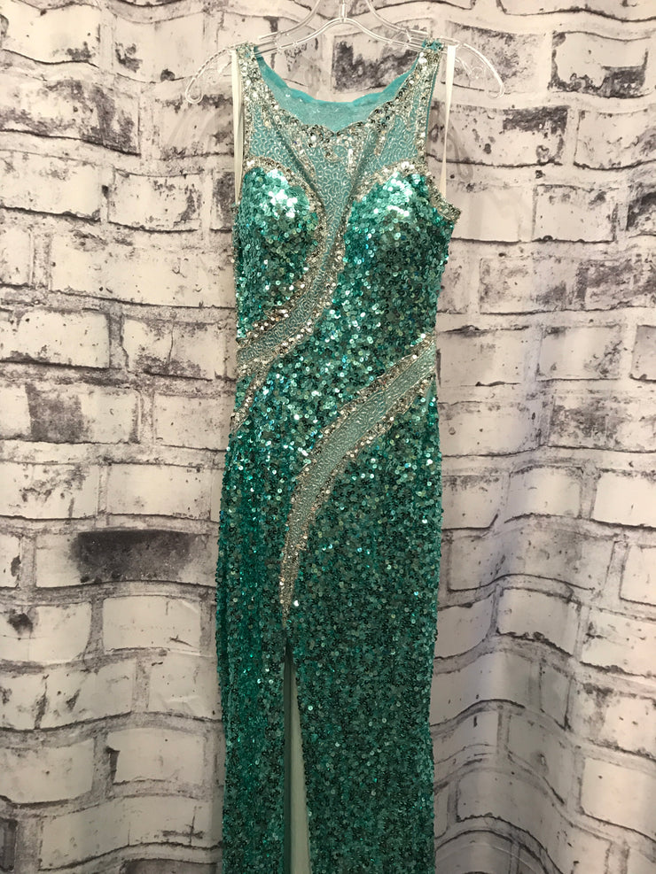 TEAL SPARKLY LONG EVENING GOWN