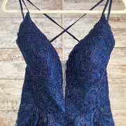 NAVY SPARKLY A LINE GOWN