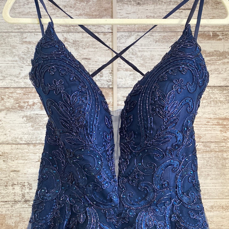 NAVY SPARKLY A LINE GOWN