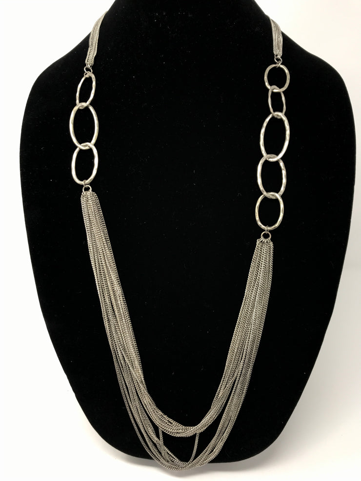 BLACK MATERIAL SILVER NECKLACE