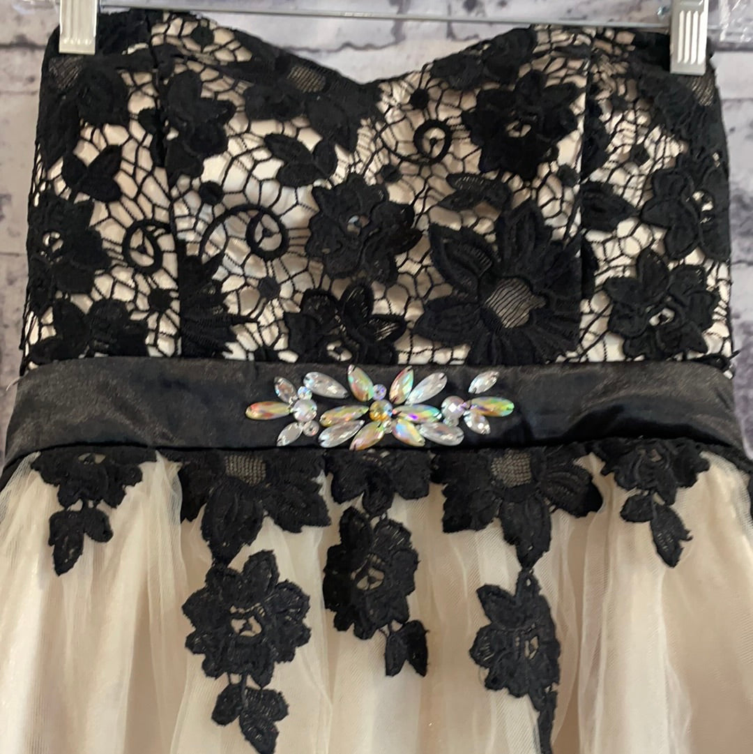 black ivory lace dress Lita Black Lace Wedding Dress: Ivory Gown With Illusion Sleeves