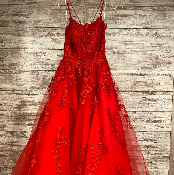 RED/FLORAL A LINE GOWN