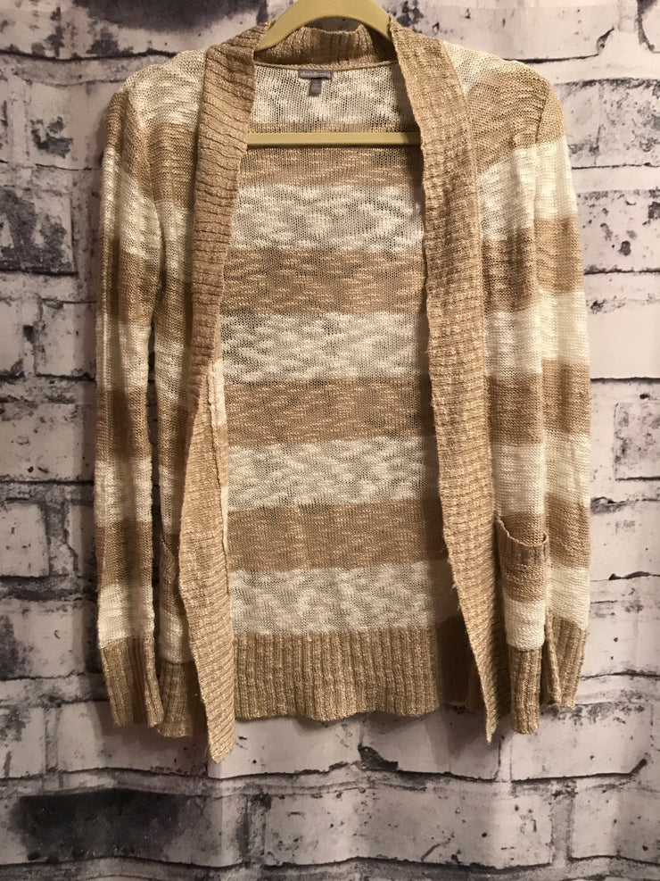 WHITE/TAN OPEN CARDIGAN