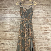 GRAY/GOLD FLORAL A LINE GOWN