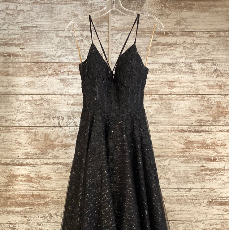 BLACK SPARKLY A LINE GOWN