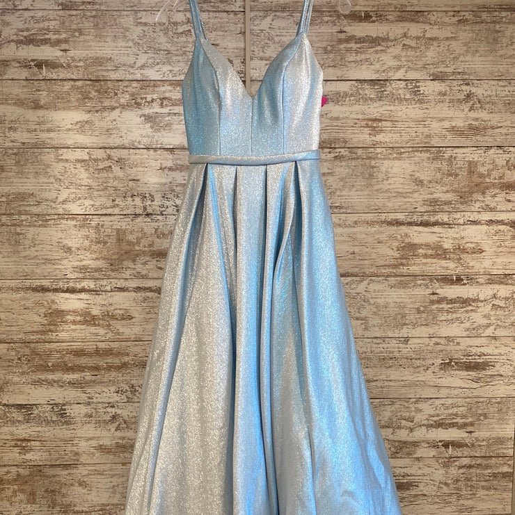 BLUE SPARKLY A LINE GOWN