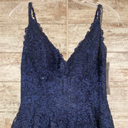 NAVY/FLORAL A LINE GOWN